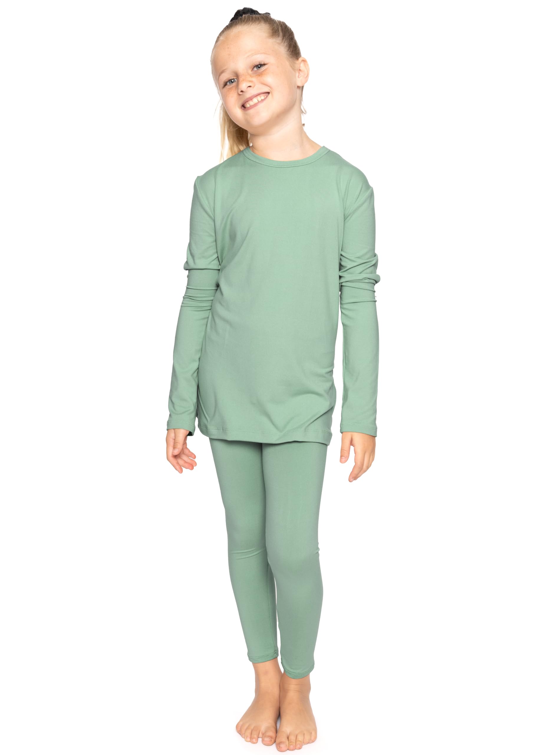 STRETCH IS COMFORT Girls 2 Piece Hoodie Short Sleeve Long Sleeve Crew Neck Top and Leggings Set Kids Thermals Underwear Set