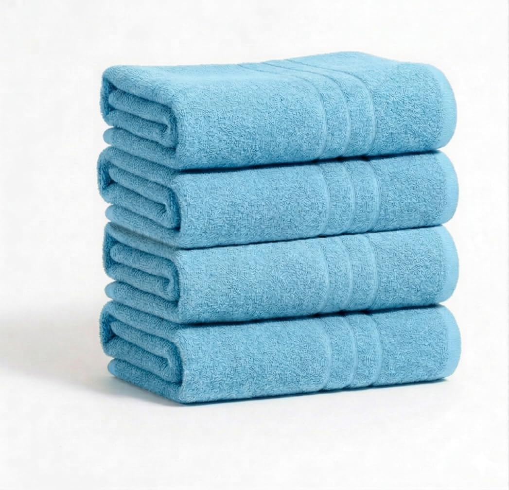 A & B TRADERS Pack of 2 or 4 Big Large Jumbo Bath Sheets Towels Soft Cotton Prime Egyptian Bale Sets (Sky Blue, 4)