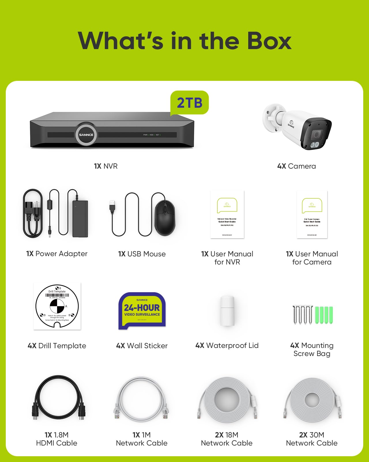 SANNCE 4K PoE Kit Videosorveglianza Esterno, 8MP NVR 8 Canali HDD 2TB con 4 Telecamere da Esterno, Rilevamento Intelligente di Persone/Veicoli, Visione Notturna Colorata, Registrazione Audio, IP67