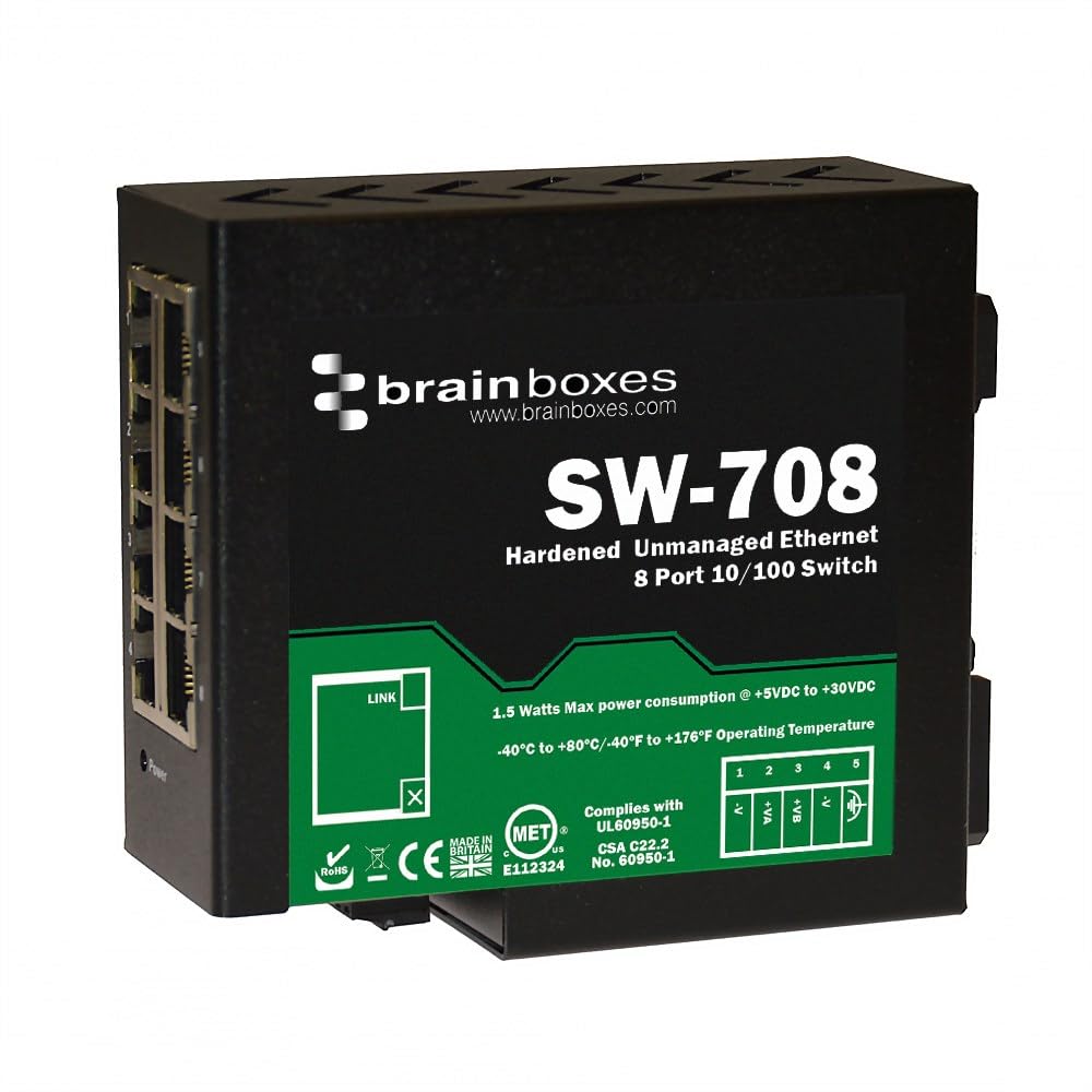 Brainboxes SW-708 8 Port Unmanaged Ethernet Switch DIN Mountable