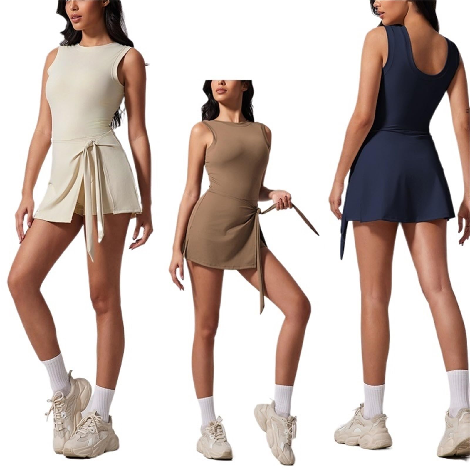 Completo Tennis Donna Abito da Tennis da Donna con Tutina Sportiva Avvolgente Senza Maniche Corte e Senza Schienale Integrata