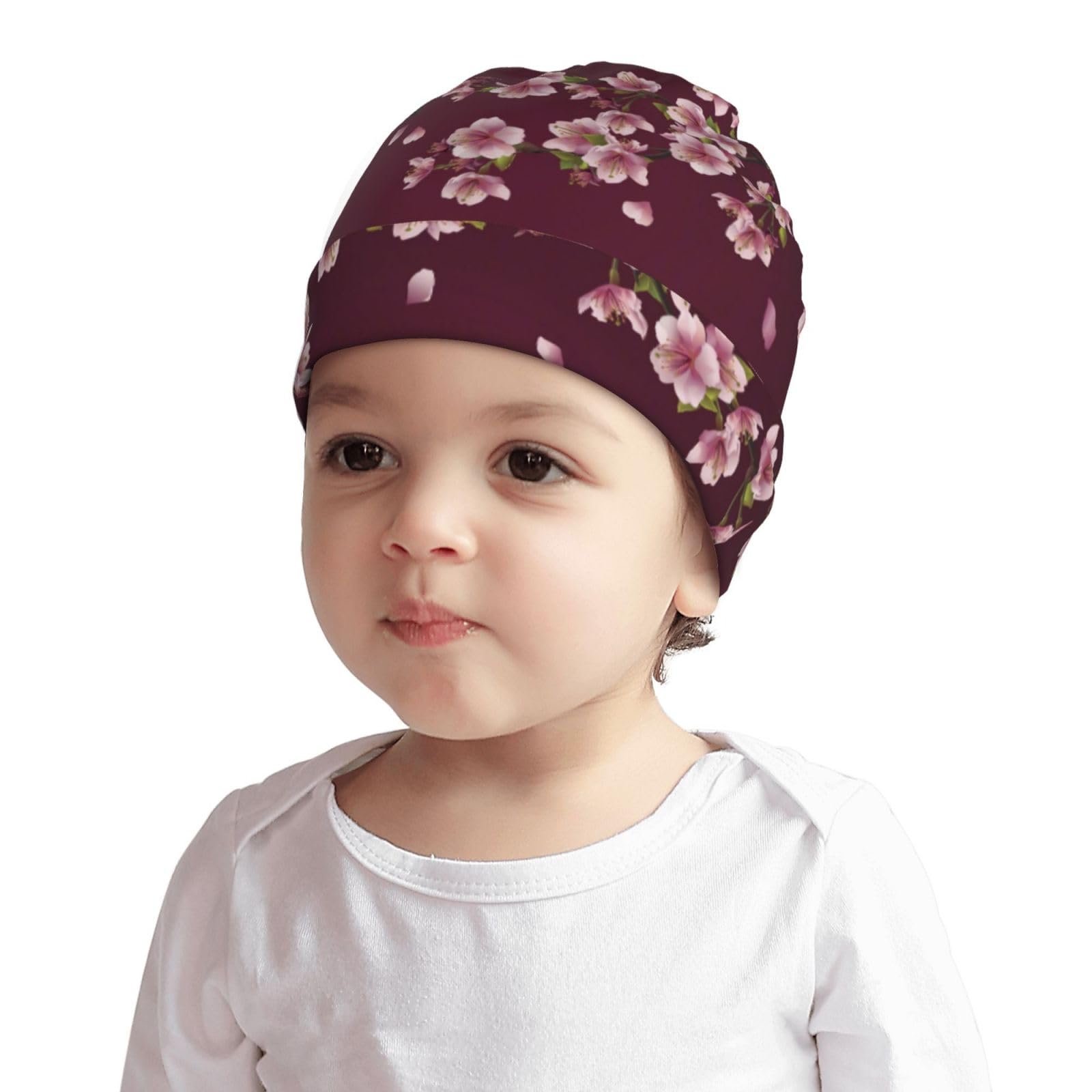 Cherry Blossoms Flower Pattern Kids Beanie Hats Warm Knit Beanie Cap Skull Caps Gifts Decor for Boys Girls