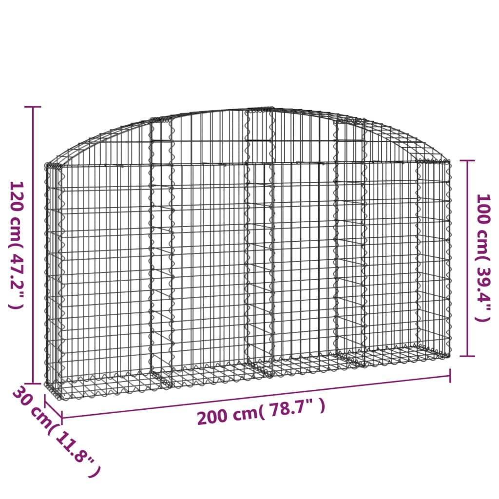Cesta para gaviones con arco alto, 200 x 30 x 100/120 cm, de hierro galvanizado, diseño moderno, robusto y estable, para jardín, balcón y terraza, maceta grande para relleno de piedra