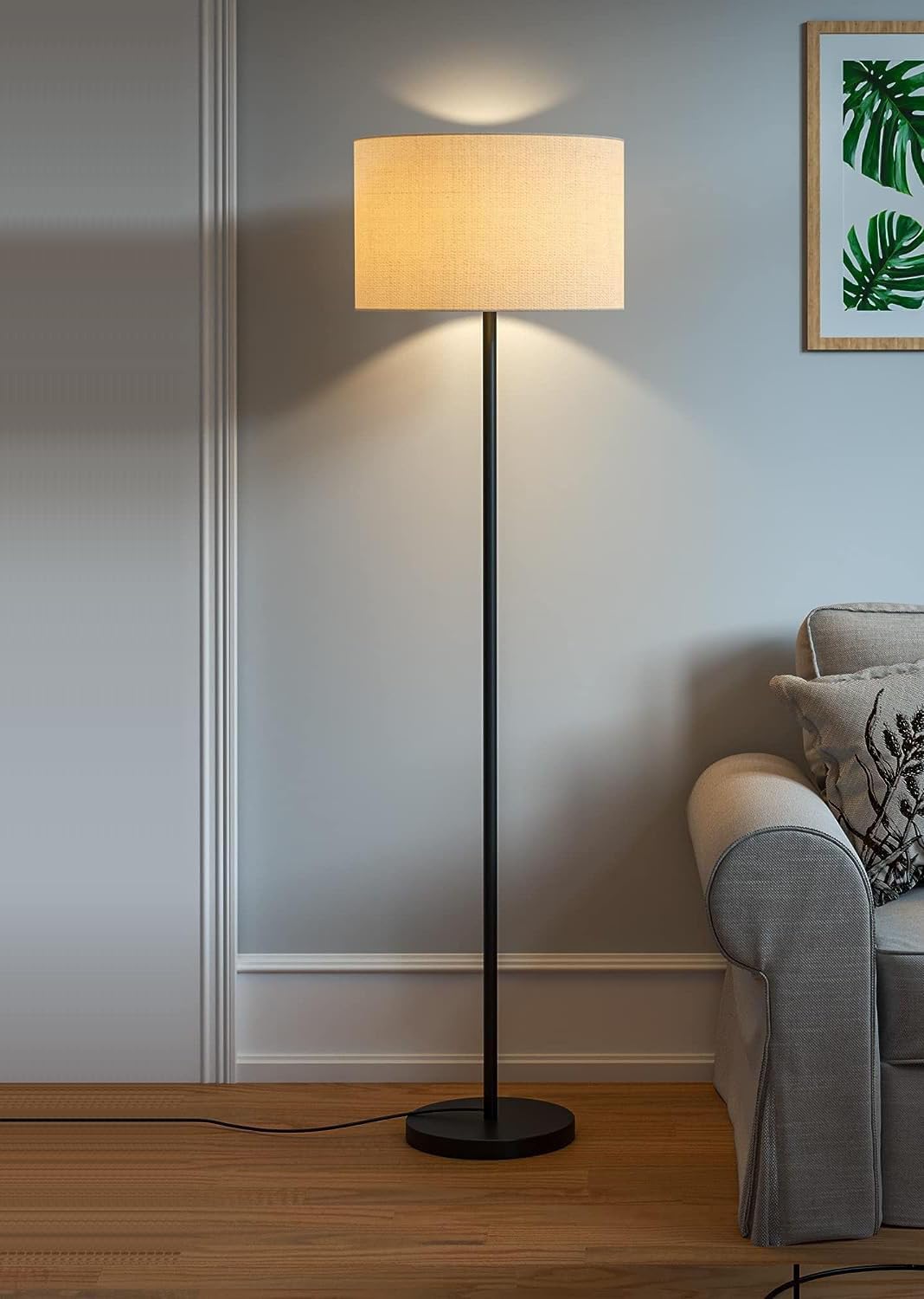 Woodies & Whimsy Floor Lamp Standing Modern Silver Taper Lampshade for Living Room Corner, Home, Hotel, Office (12 Inches, (Yellow)-image-38