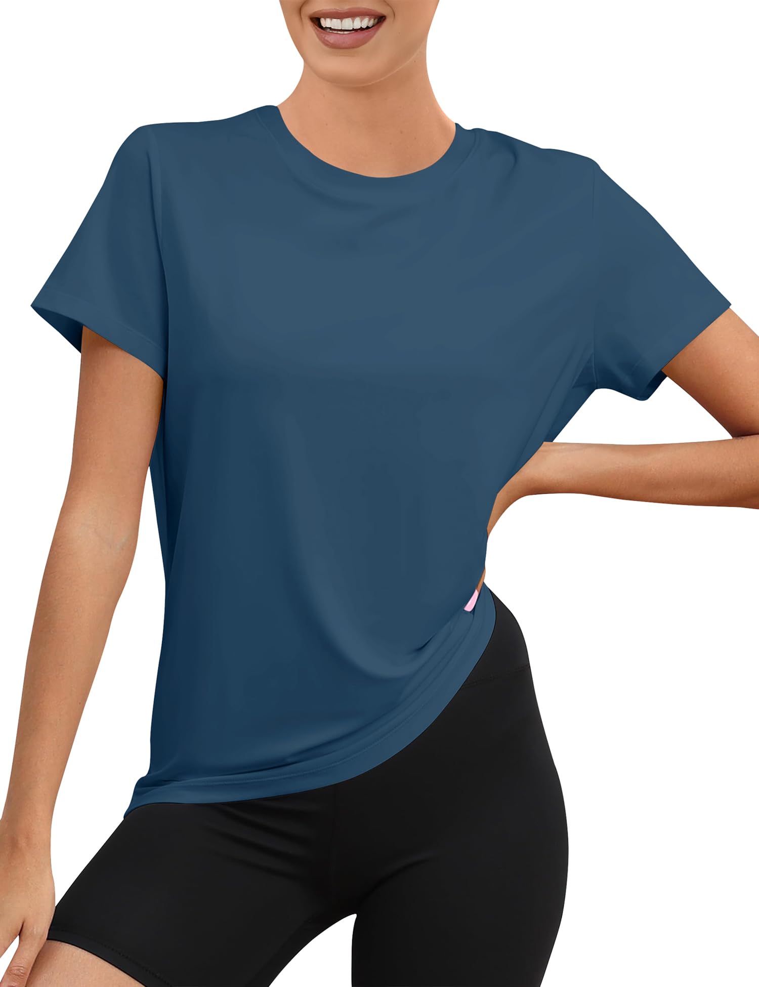 Rapbin Sportshirt Damen Kurzarm, UPF 50+ Basic Leichtes Atmungsaktiv Trocken Funktions Sport Oberteile Damen Rundhals Sportshirt Damen Locker für Fitness Laufshirt Yoga