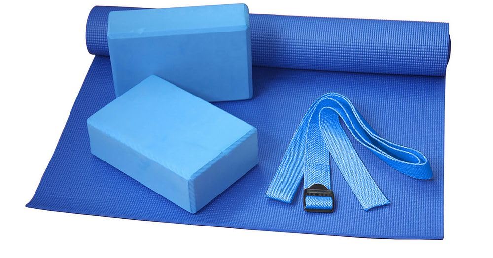 Bodyline Set Yoga Completo, Include Materassino, Cinghie e Blocchi, Ideale per Yoga, Pilates, Stretching, Allenamento e Benessere Fisico a Casa o in Palestra.