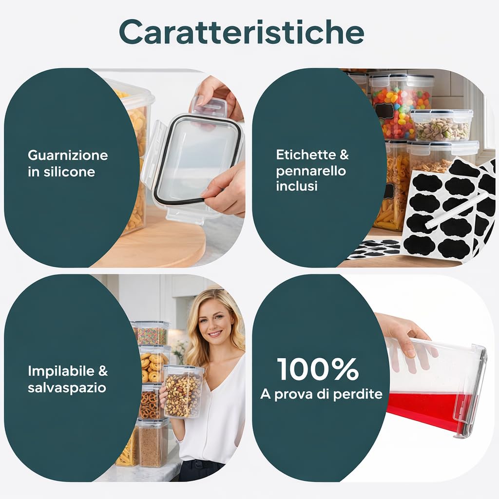 uandu Barattoli con coperchio ermetici – Set di 24 contenitori senza BPA, per cereali, farina e zucchero, con penna ed etichetta