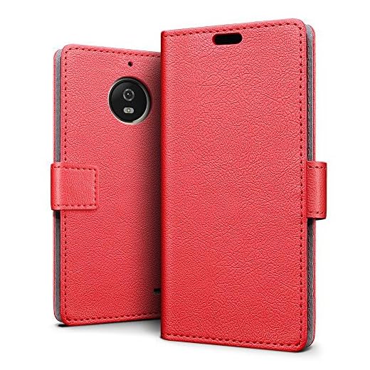 Lapinette Funda con Tapa Compatible con Motorola Moto G5S - Carcasa con Tapa Moto G5S - Funda de Libro Moto G5S - Funda Cartera de Piel Sintética Cierre Magnético Rojo