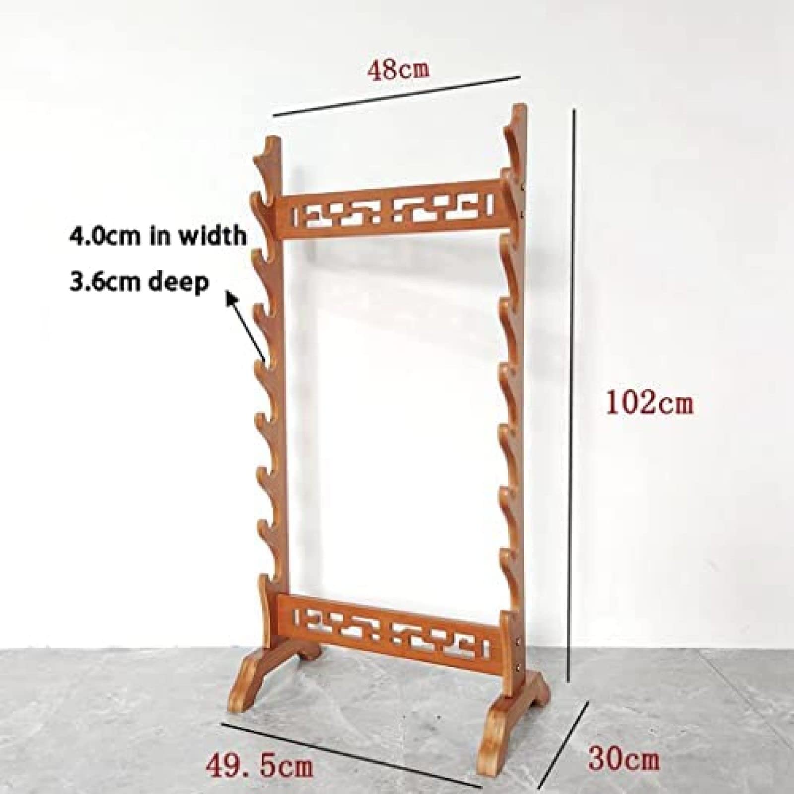 Zwaard Display Houder Katana Stand Zwaarden Rack Floor Meerlaags Zwaard Rack ,zwaard Houder Wapenrek,Bamboe Klassiek Hollow Wapenrek,fluitrek,fluit, hengel,lichtbuisrek,Donkerbruin Knipsel,8 Lagen,I