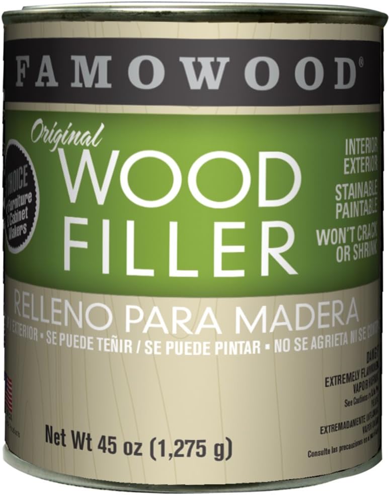 FAMOWOOD Original Maple Wood Filler Quart (45oz) - Pro-Grade Solvent-Based, Stainable, Sandable for Flawless Repairs