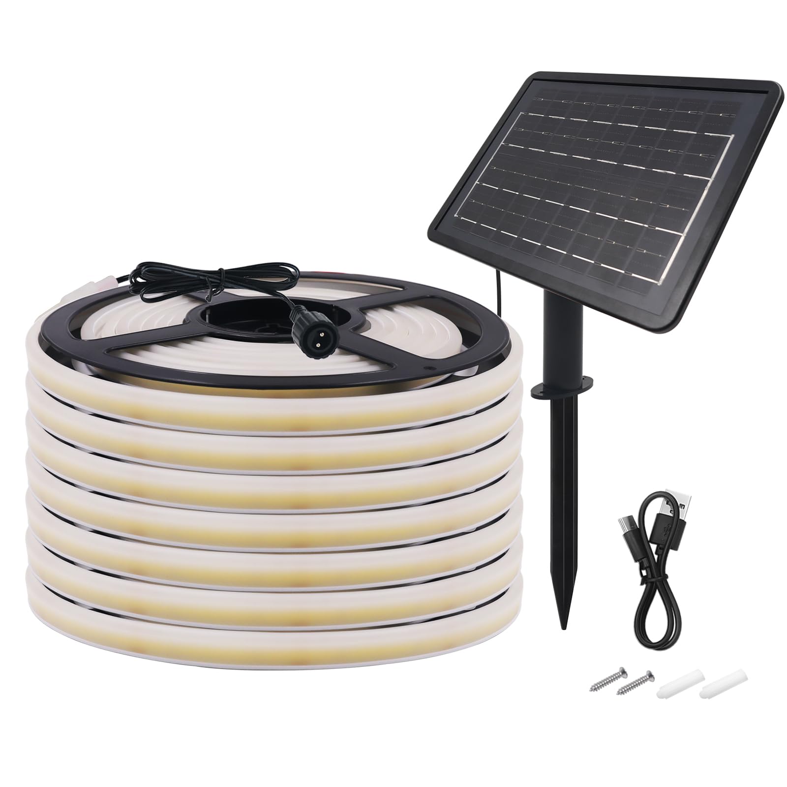 Strisce Led Solari 24V per Esterni, Alta Luminosità Con 320 Led/m, 8 Modalità, Impermeabile, Batteria 7200mah, Ideali per Giardino, Cortile e Balcon (Bianco Naturale (4000-4500K), 10M)