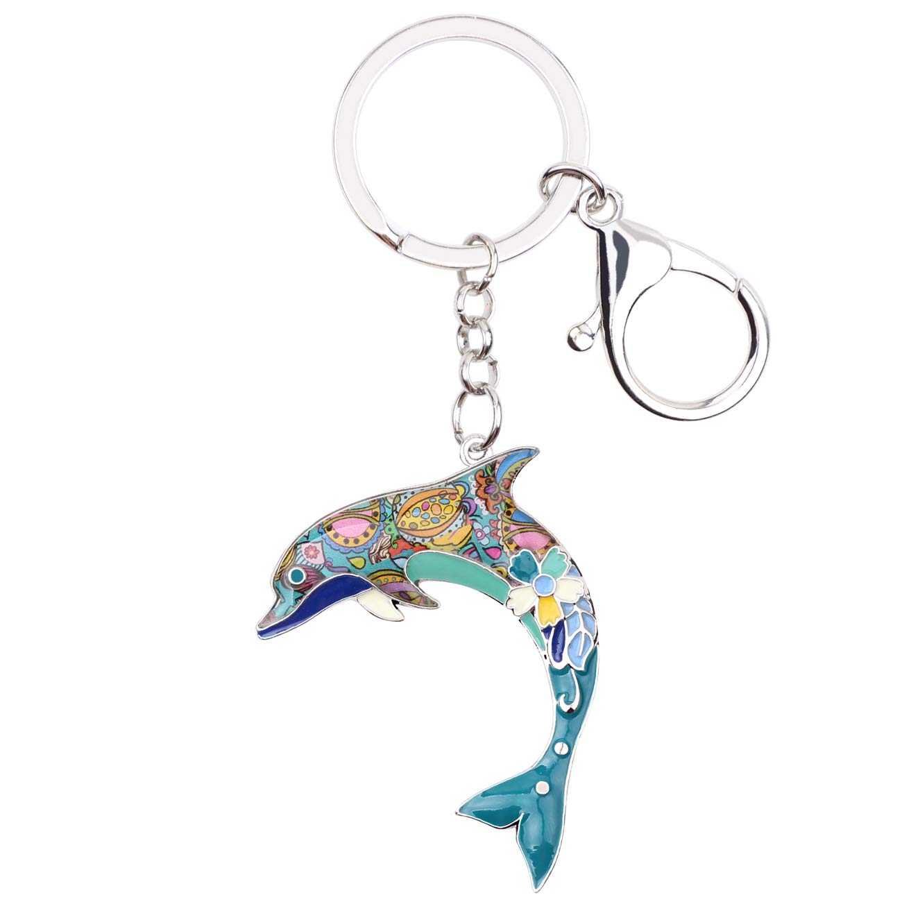 WEVENI Enamel Alloy Dolphin Keychain Ocean Fish Keyring For Women Bag Car Wallet Charms Jewelry (Blue)