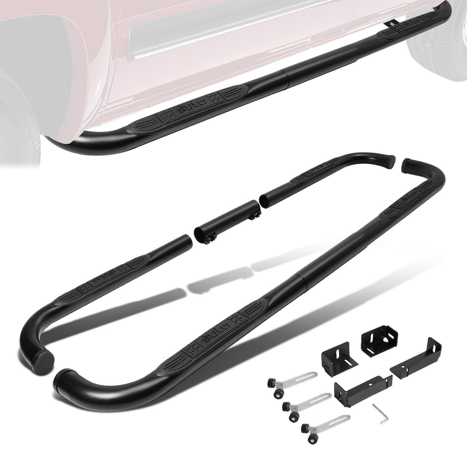 3 in. OD Black Steel Side Step Nerf Bar Compatible with 99-16 Chevy/GMC Silverado Sierra Extended/Crew Cab CAAP-STEPS-3-UNIBK