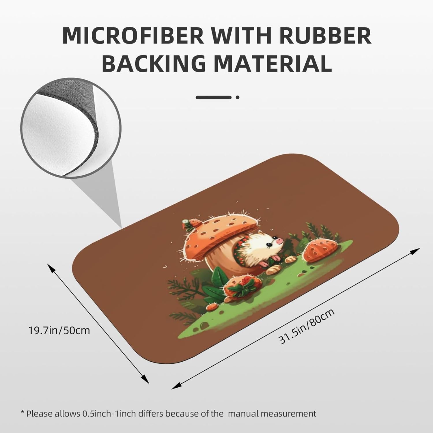 Stone Bath Mats Hedgehog and Mushroom Diatomaceous Earth Bath Mat Super Absorbent Bathroom Floor Mat Quick Drying Diatomite Shower Mat for Shower Bathtub Bathroom Accessory 19.7x31.5in