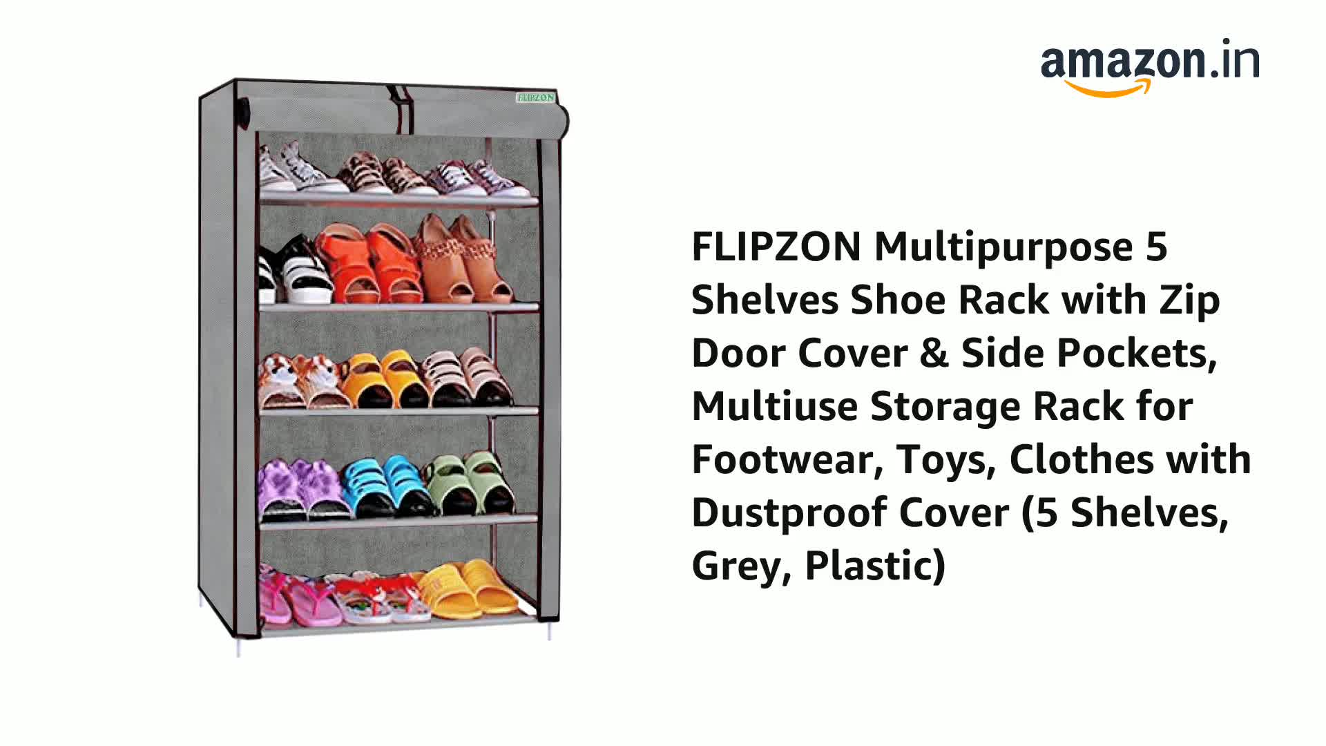 FLIPZON Plastic Multipurpose 5 Shelves Shoe Rack with Zip Door