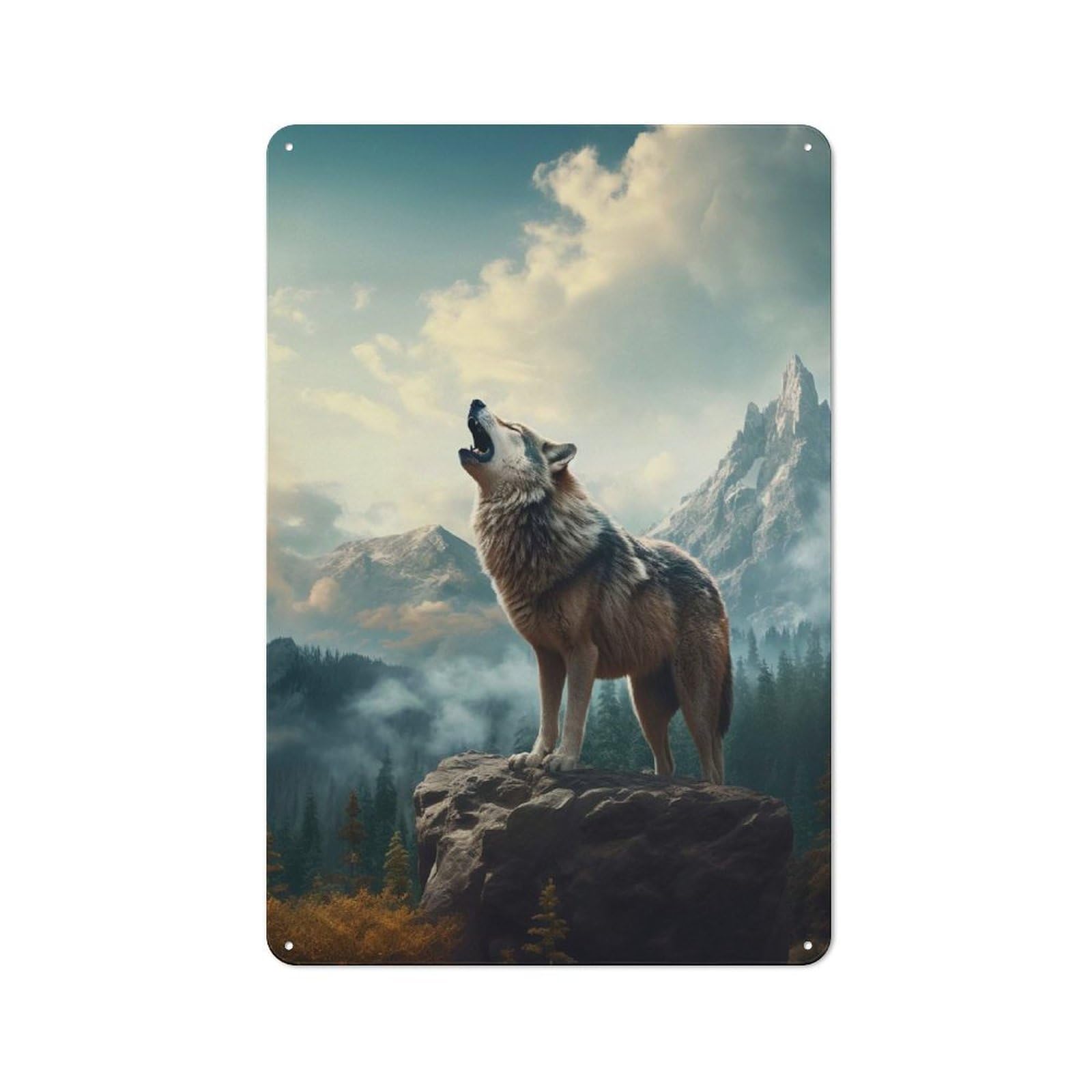 Junmoney Style-10 Farmhouse Rustic Metal Sign 30X20cm Featuring Wolf Mountains 2, Farmhouse Wall Decor For Dining Room, Cafe, Entryway Or Family Room
