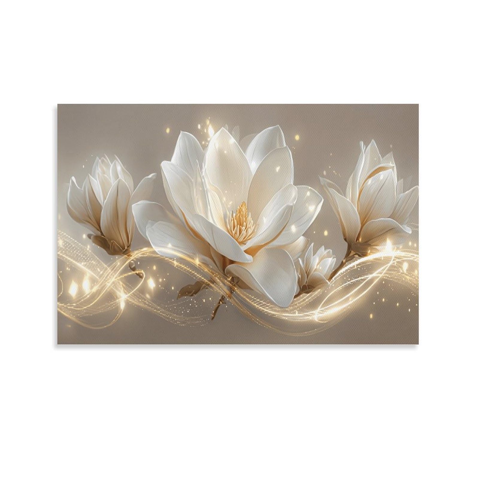 XPASHIQWC White & Gold Magnolia Poster Artwork Canvas Prints Picture Modern Wall Art Picture Wall Hanging for Dining Room Kitchen Home Office Decor 24x36inch(60x90cm)