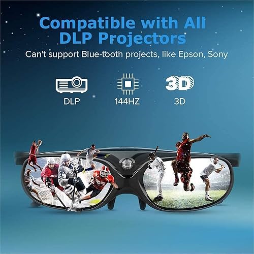 Miniatura 3 de BOBLOV DLP Link - Lentes 3D recargables de 144 Hz, compatibles con Optoma, BenQ, Acer, ViewSonic, Vivitek, Panasonic, Dell, otros proyectores 3D
