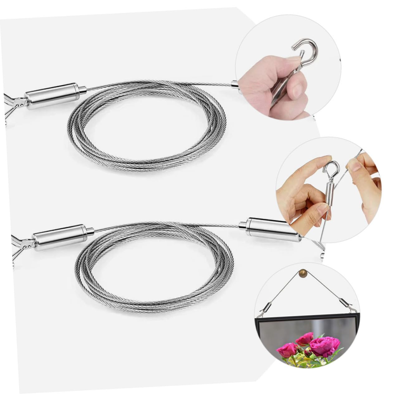 4 Corde Metalliche Regolabili Da 150 Cm In Acciaio Inox – Con Anello E Gancio – Portata 20 Kg – Per Quadri, Specchi, Lampadari - 2