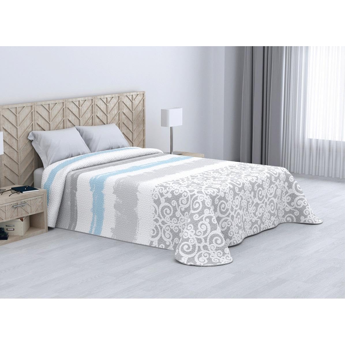 ECOSTAR 1618 Colcha Boutis Reversible Estampada con Flores, Fundas de Cojín 50x70 cm, Colcha Ligera para Primavera y Verano (California, Cama 135-235x260cm -Sin Cojin)