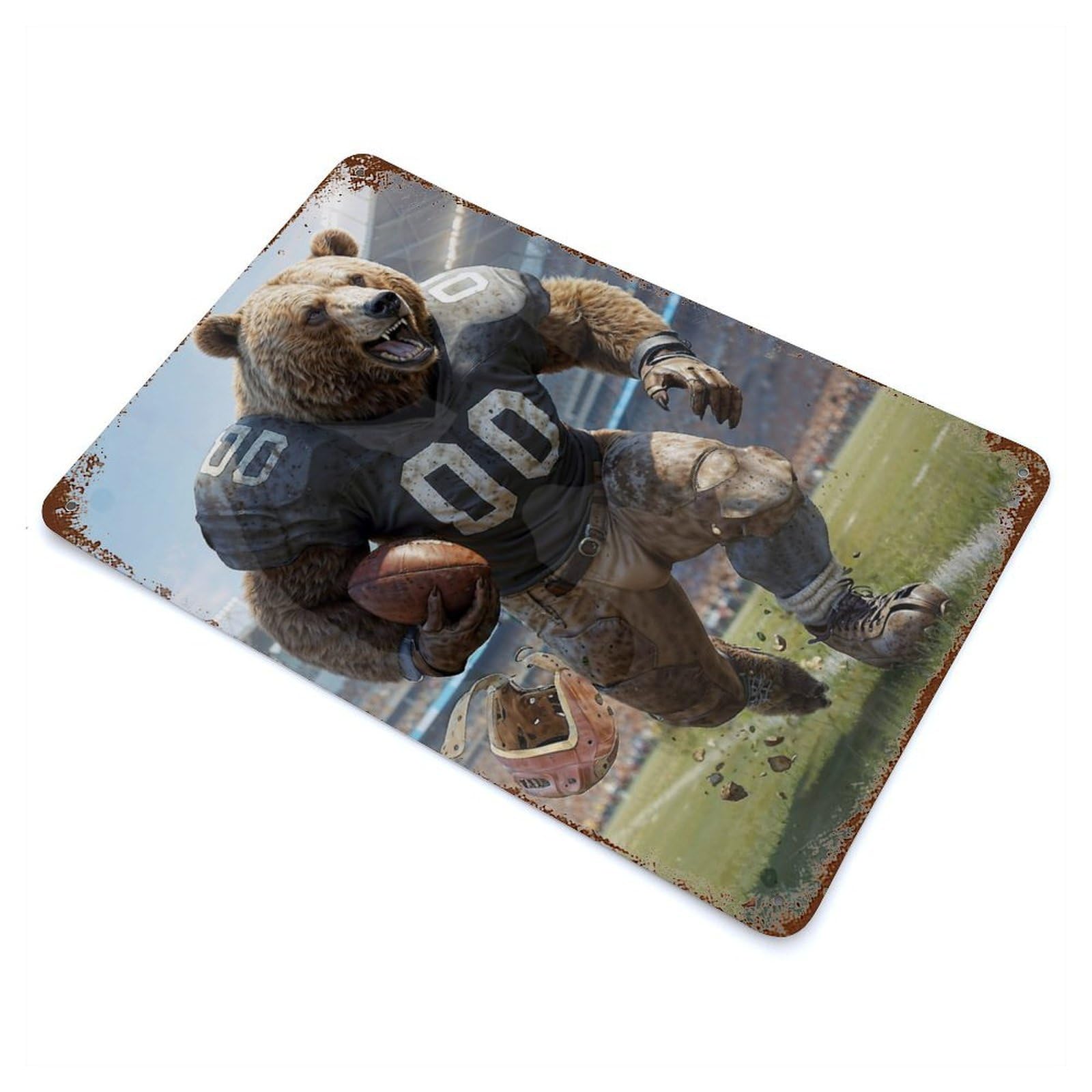 Garage Style Old School Grizzly Footballer Rustic Tin Plaque 11.8"x7.9", Classic Wall Plaque for Bar And Workshop