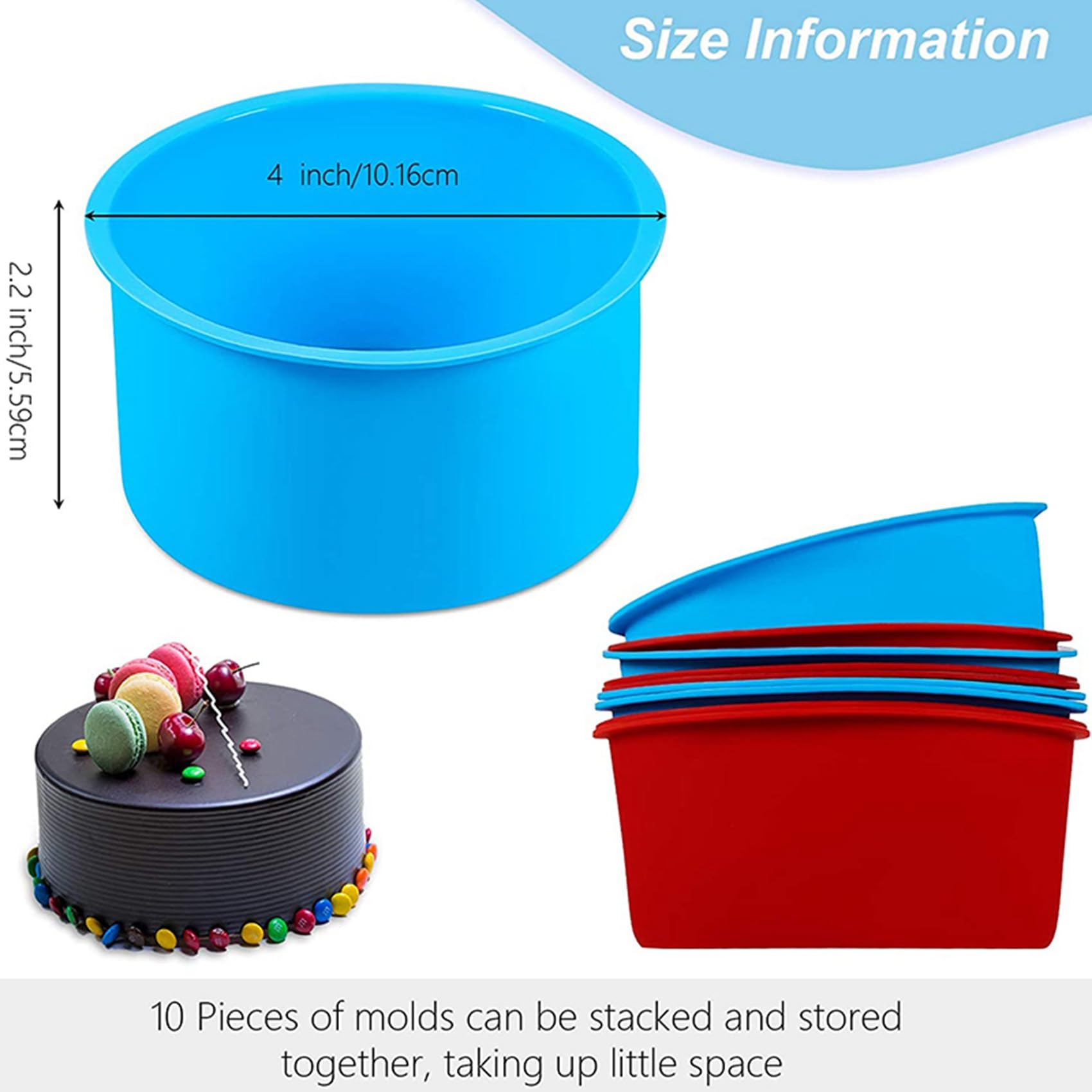 50 Piezas de Molde Silicona para Tartas, Molde para Hornear Redondo del Día de San Valentín, Molde para Hornear 4 Pulgadas, Molde para Hornear de Silicona para Cocina, Rojo, Azul
