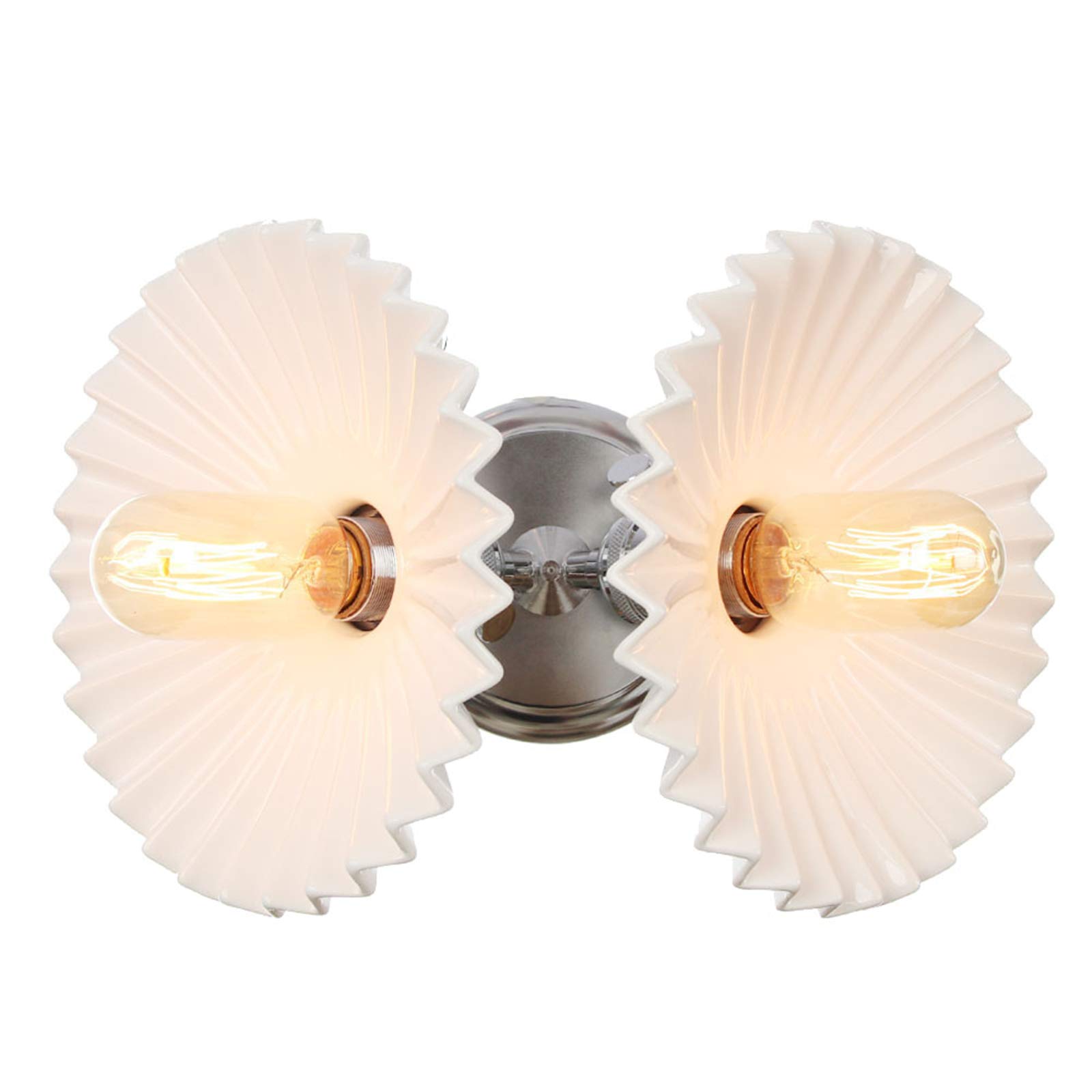 Lámparas de pared de 2 luces, pantalla de cerámica blanca, iluminación de pared de metal con interruptor, apliques de pared nórdicos para dormitorio y baño,Cromo