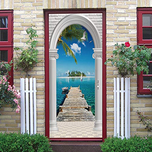 Colorspring 3D Door Sticker Wallpaper, Door Murals Door Decals Peel And Stick, Removable Self-Adhesive Wall Mural Door Covers Decorative (Sea Island) #TOP1