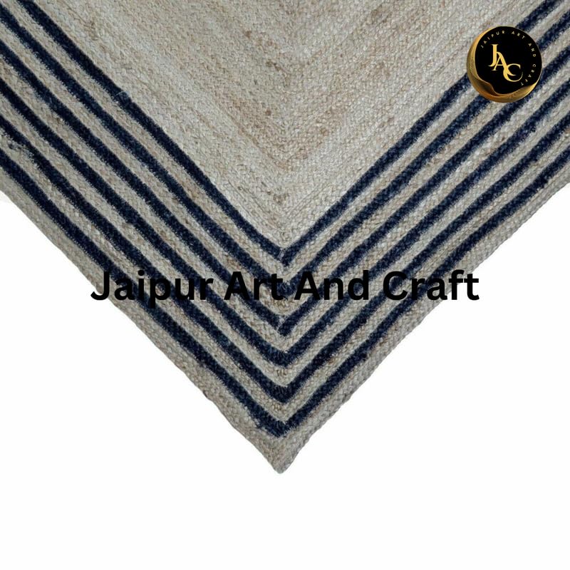 Alfombra de Yute Hecha a Mano, Rectangular, con Borde Negro, diseño único, respetuosa con el Medio Ambiente – (2x3 pies Cuadrados)