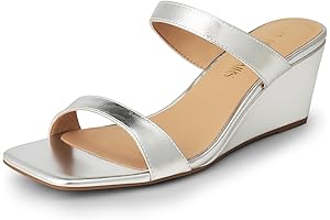 Women's Silver Metallic Square Toe Dressy Wedge Sandals