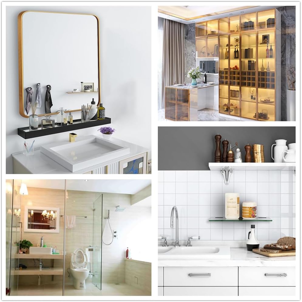 8PCS Shelf Brackets, Shower Clamp Brackets for Floating Glass Shelves, Zinc Alloy Clamps for 3/8 Inch Glass, Polished Chrome