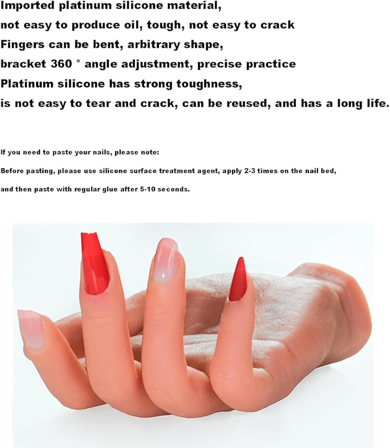 Mano de Práctica de Uñas de Manicura, Mano de Práctica de Uñas de Silicona con Diseño de Soporte de Rotación de 360°, Juntas Flexibles Y Profundidad de Ranura de Uñas de 14 Mm, para Práctica de Uñas