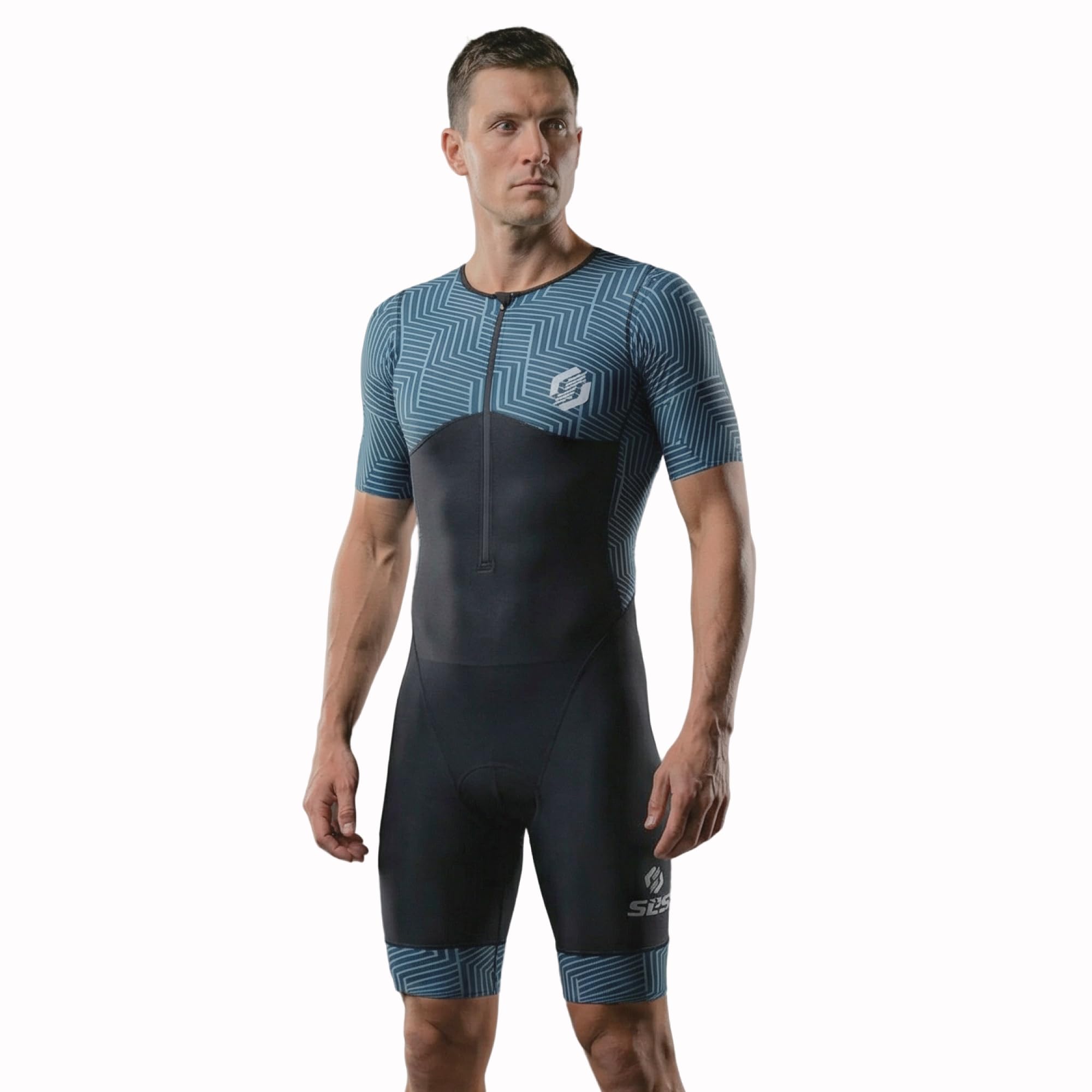 SLS3 Traje de Triatlón para Hombre - Tri Suit con Mangas Aerodinámicas para Hombre - Tejidos PRO FX para Triatlón Masculino (Sky Hex, L)