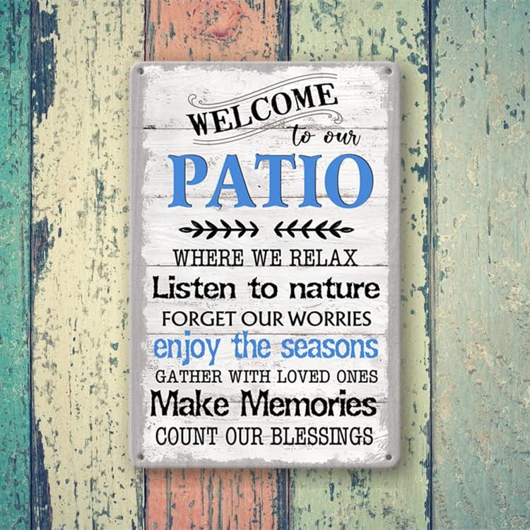 Miniatura 5 de Letrero de metal divertido para patio, decoración de pared de patio, letrero de bienvenida a nuestro patio al aire libre, letrero de bienvenida a