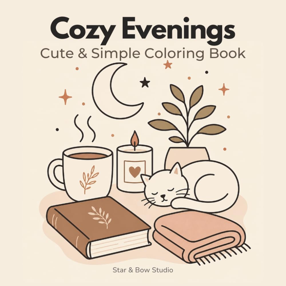 Cozy Evenings: Cute & Simple Coloring Book for Relaxation, Stress Relief and Cozy Quiet Moments