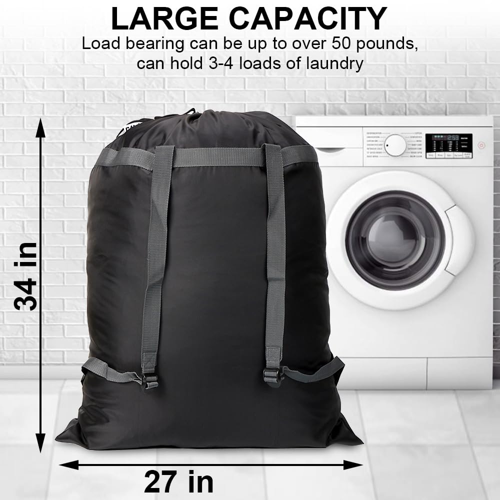Paquete de 2 mochilas de lavandería de 27 x 34 pulgadas, resistente con correas de hombro, cierre de cordón, mochila plegable resistente para la universidad, viajes, lavandería, apartamento