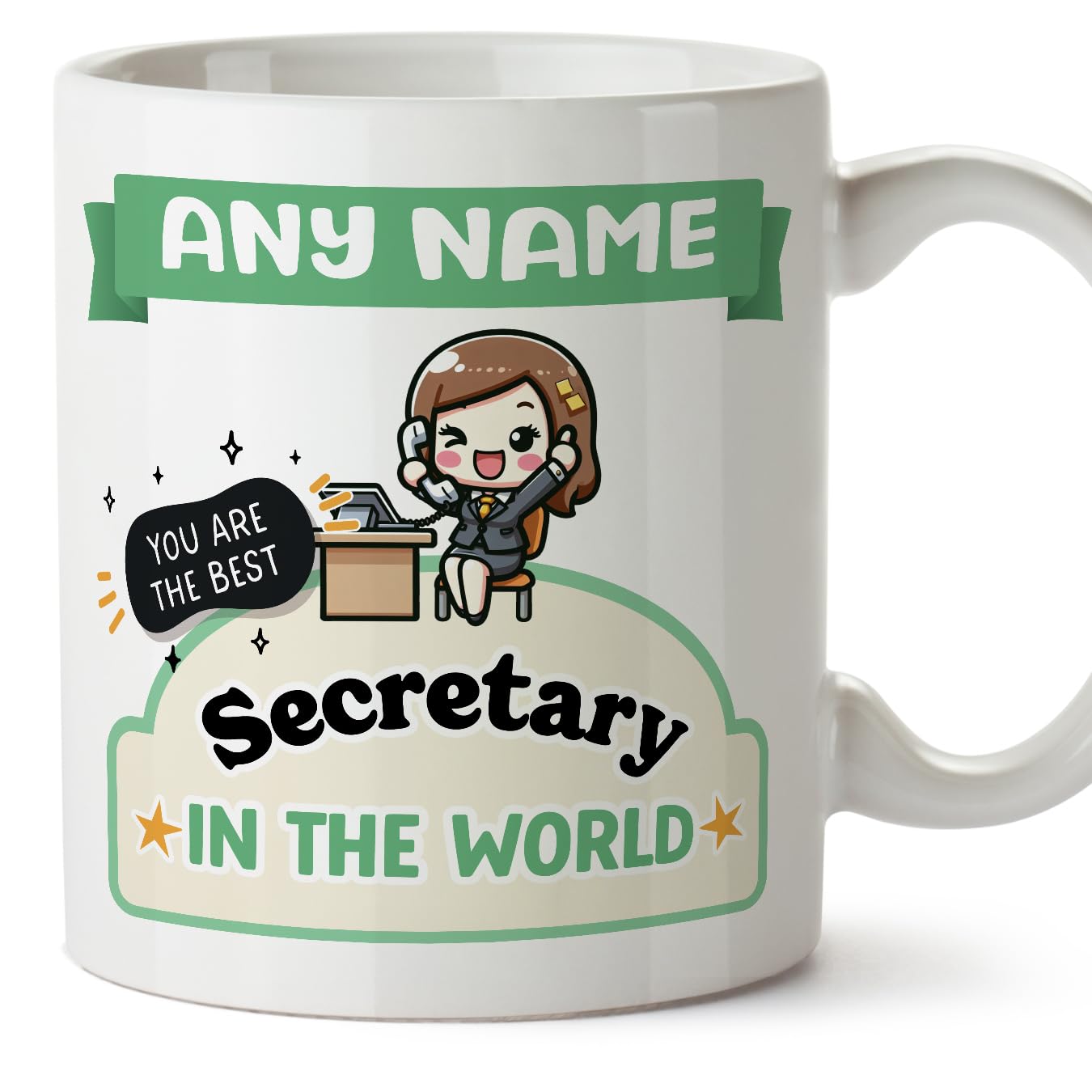 MUGFFINS Personalised Mug for Secretary Woman - in English - Best in The World - Kawaii - Funny Custom Gift for Colleagues - Ceramic 11oz Mug