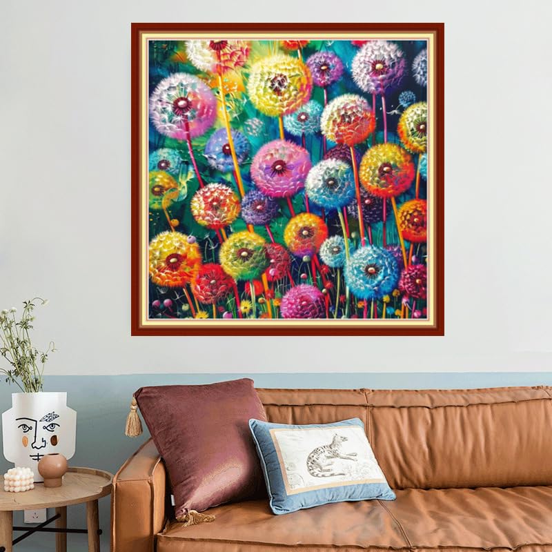 Image of Joyhoor Stamped Cross Stitch Kits for Beginners, Needlepoint Kits for Adults, 11CT Counted Embroidery Kits-Colorful Dandelion 18x18 inchs