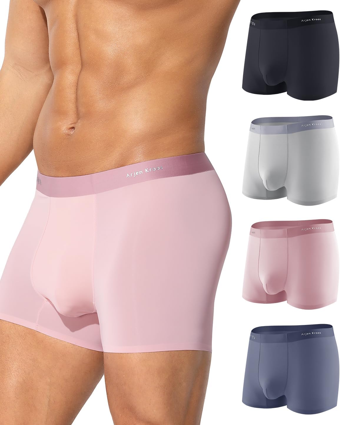 Men's Boxer Briefs, Silky Breathable Ice Silk Trunks Underwear for Men 4 Pack