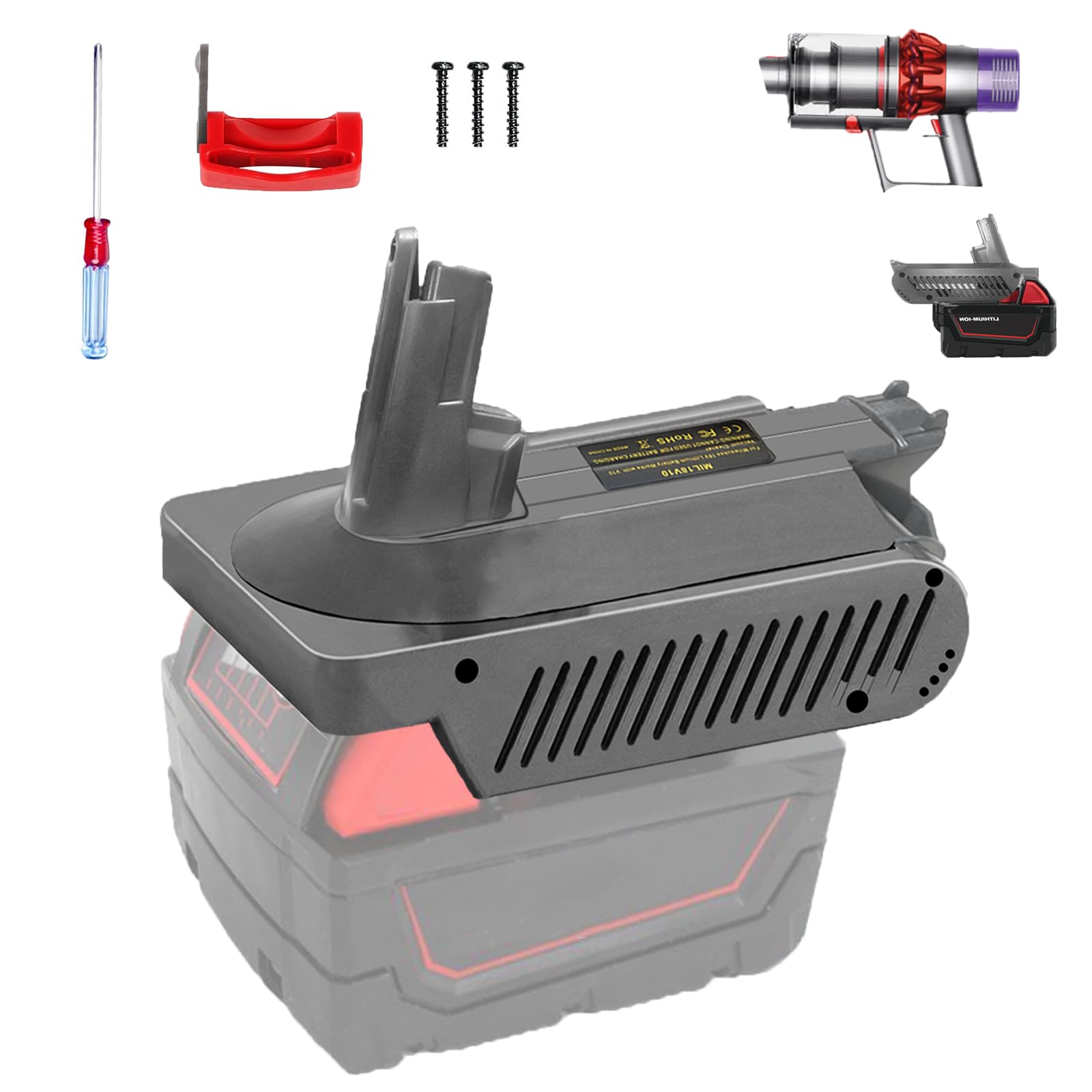 V10 Adapter for Milwaukee M18 18V Li-ion Battery Convert to for Dyson V10 Battery&Work for Dyson Cyclone V10 Animal Absolute Fluffy SV12 Vacuum Cleaner w/ Trigger Lock &Screwdriver(NOT FOR V10 Slim)