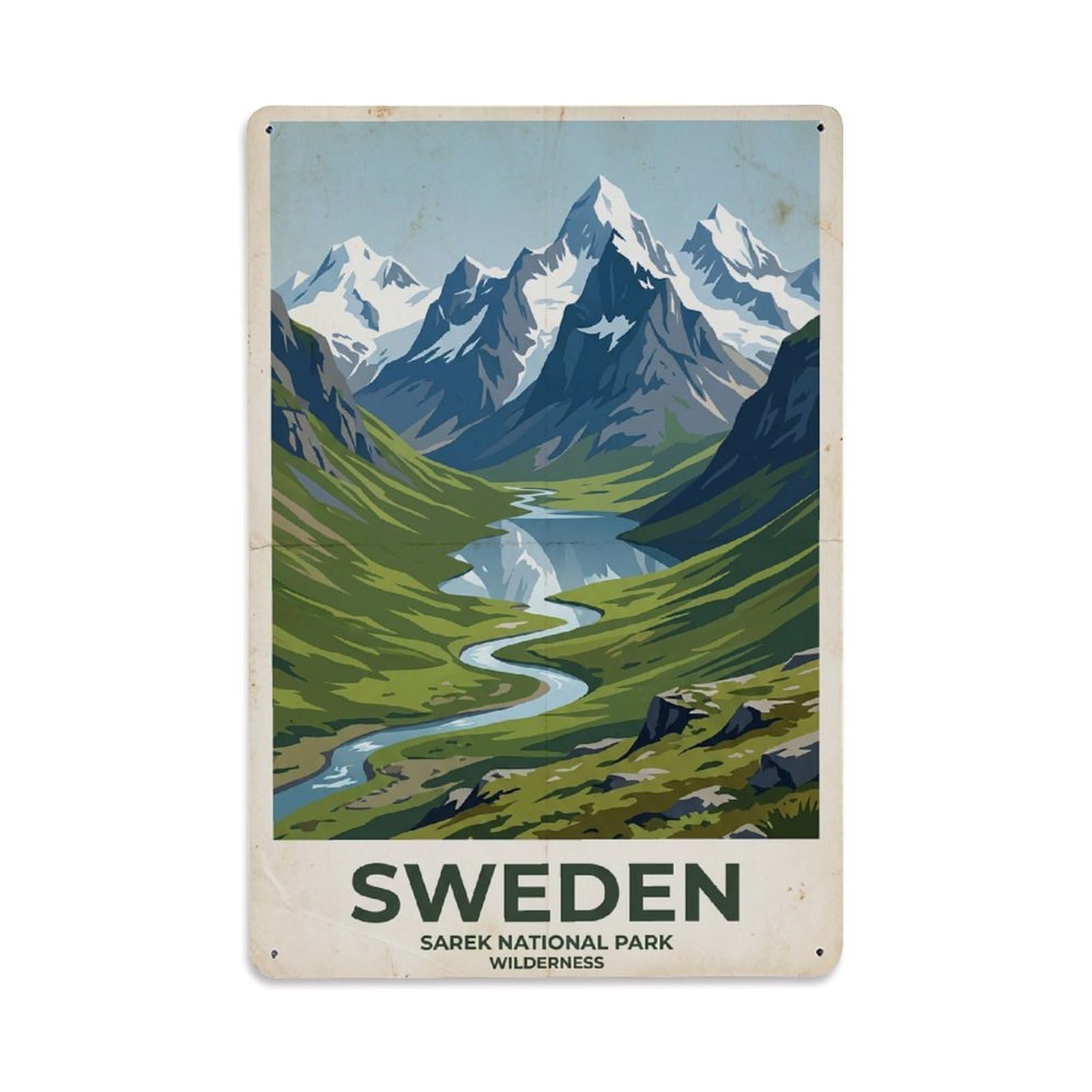 Vintage Travel Sarek Sweden Mountains Metal Tin Sign