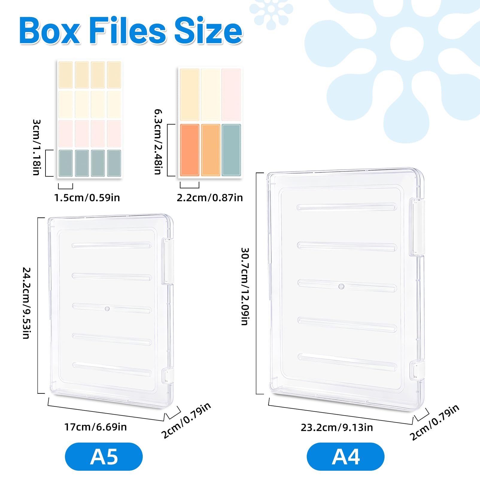 QZDAFFIC 6 Pack Plastic Box Files A5, Clear Folders File Storage Boxes with Lids & 20 Sheets Sticky Labels, Dustproof Portable Filing Folder for Office Supplies School Home - Image 2