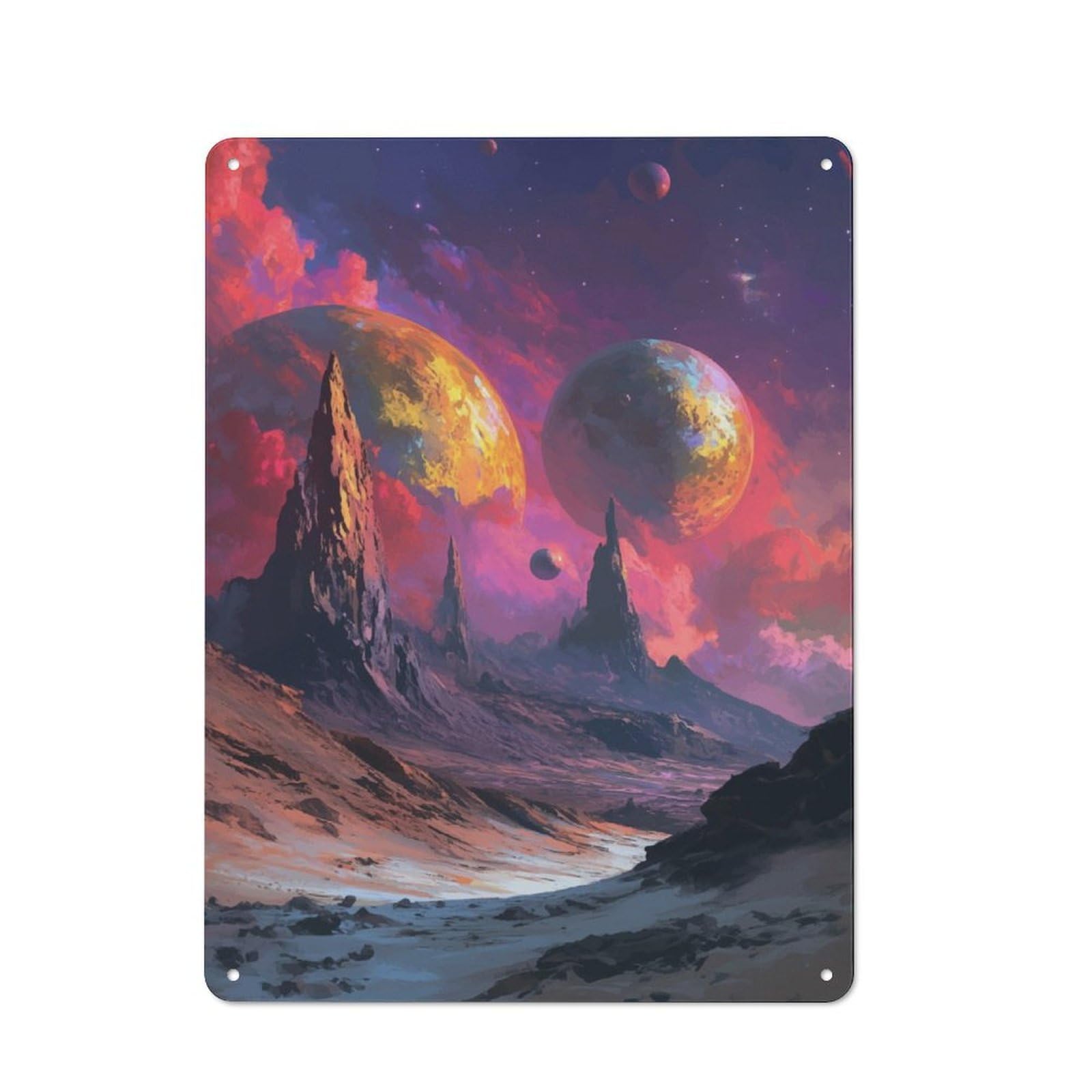 Junmoney Alien Landscape With Planets Tin Wall Plaque 40X30cm With For Living Room Wall, For Kitchen, Dining Room And Home Bar Wall Decor