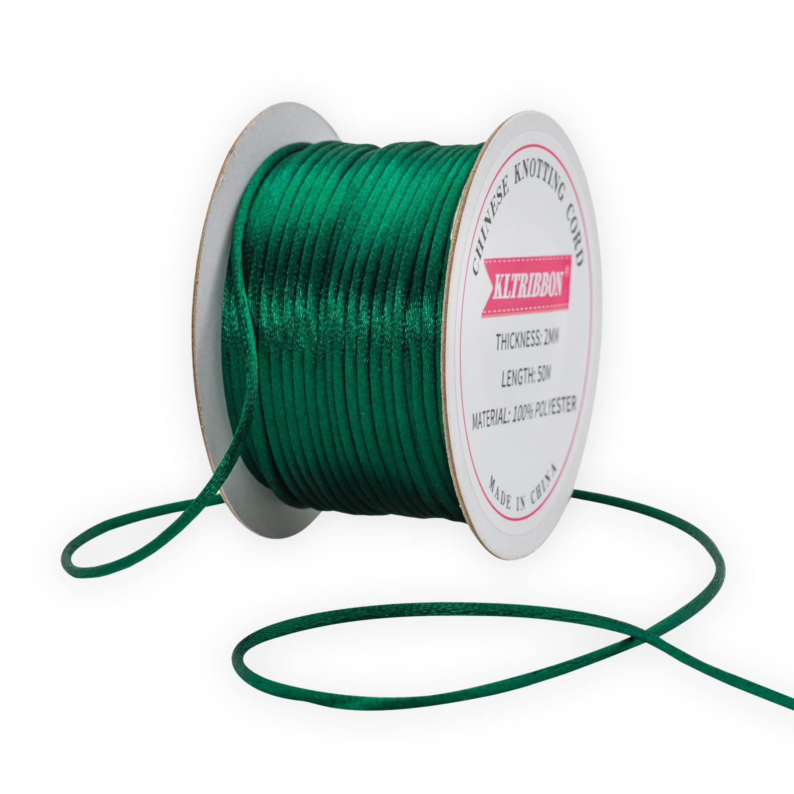 Kltribbon Dark Green Christmas Green 2Mm Rattail Cord String - 50 Meters Chinese Knotting Cord Rat Tail Silk Rope For Bracelet Necklace Jewelry Making Macrame Trim
