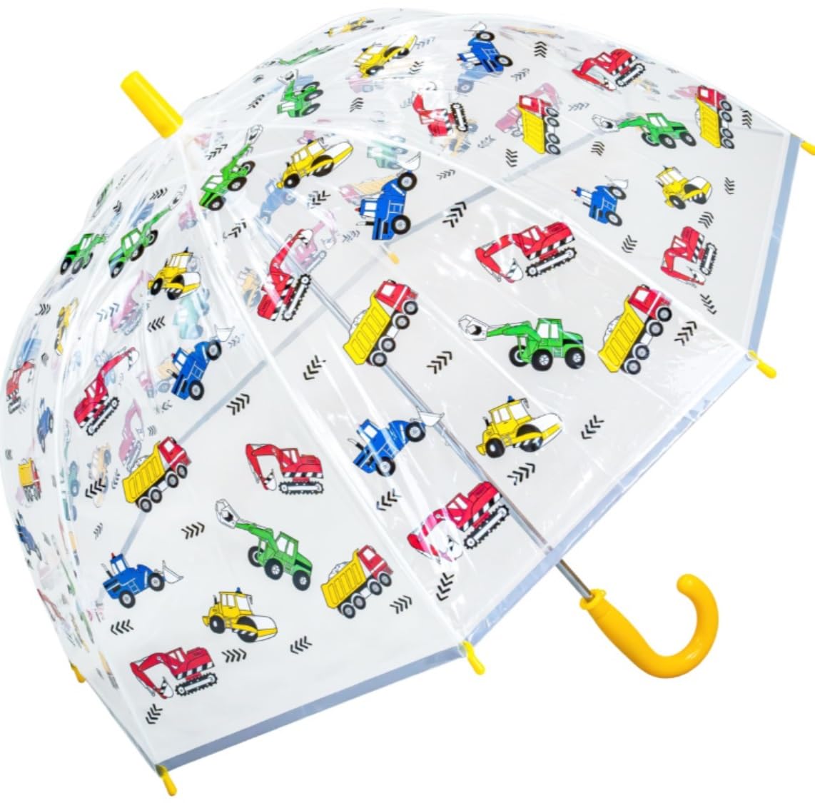 Papootz Childrens Dome Canopy Umbrella Reflective Strip Yellow Handle Transport Print Kids School Umbrella