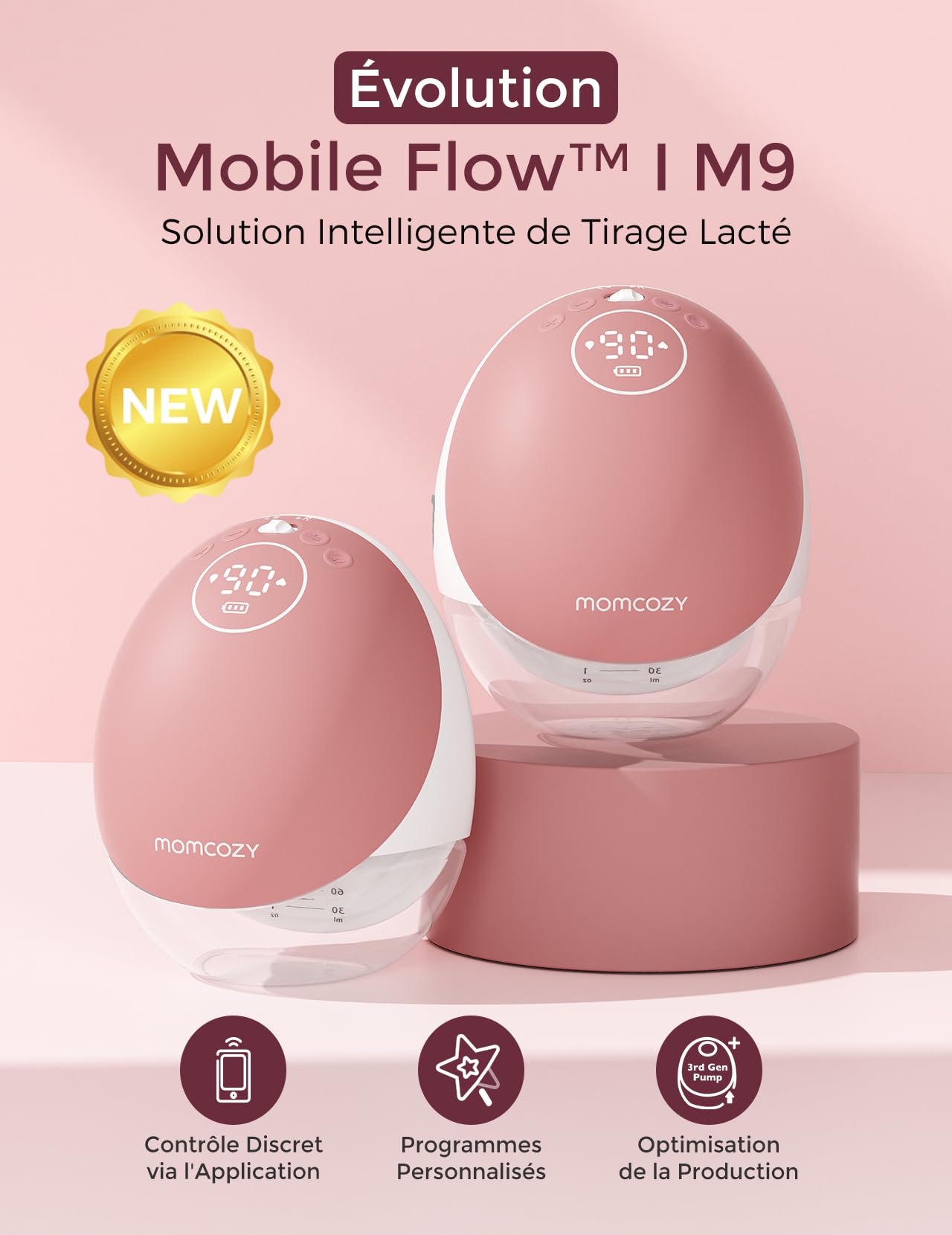 Momcozy Sachets de Congélation Lait Maternel 180mL - Lot de 120 &Momcozy Tire-Lait Electrique Main Libre Portable,M9 Amélioré, 24mm (2, Rouge)