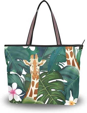 Rootti Rootti Women Handbag with Zipper Giraffe Lotus pattern Large Tote Bags ...