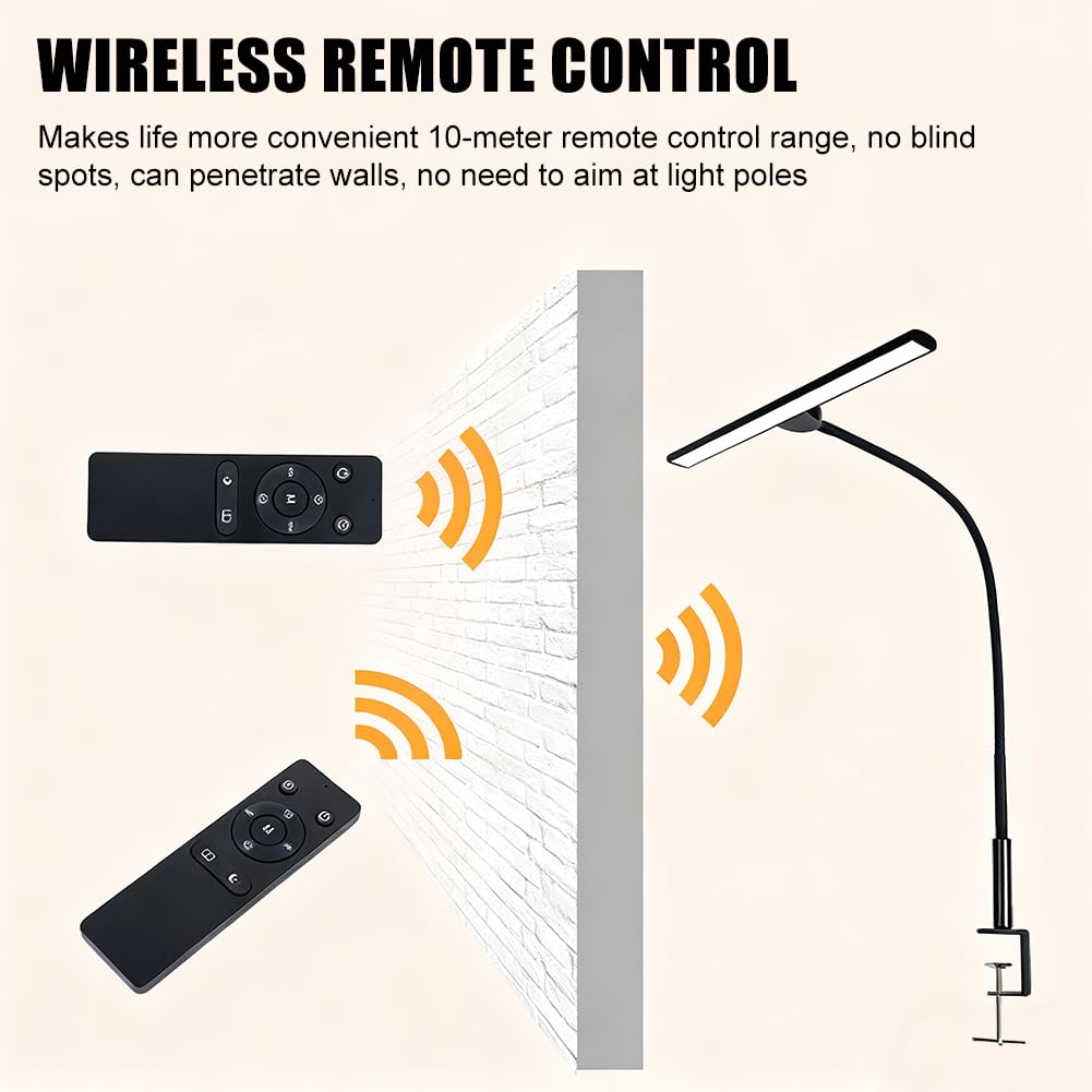 Lampada da tavolo a LED dimmerabile, lampada a morsetto per l'ufficio domestico, regolazione a più livelli di temperatura di colore e luminosità, lampada da tavolo a collo di cigno (nero)