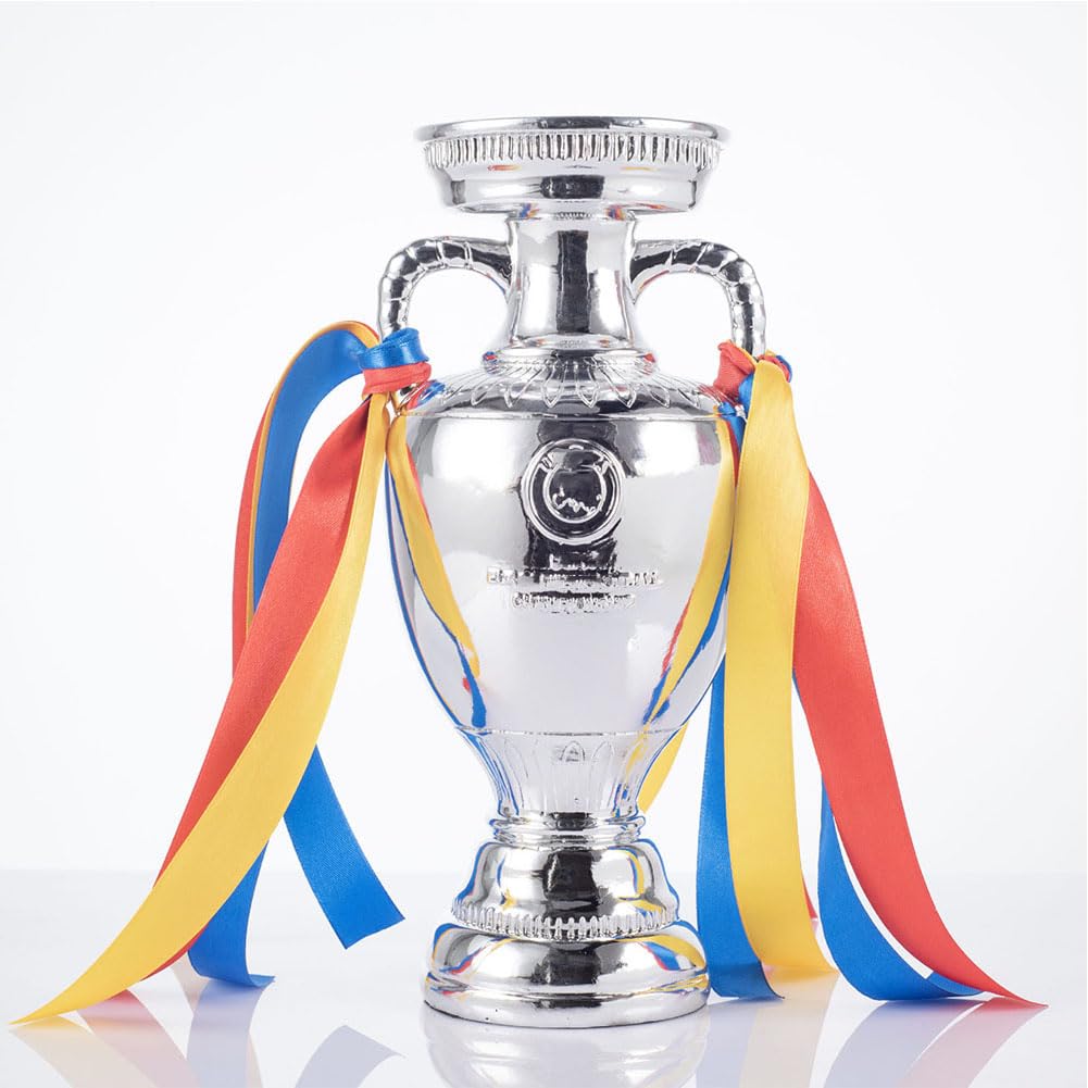 JHRFU Delaunay Trophy Resin Replica Silver Football Championship Trophy with Ribbon Fans Collectible Souvenir Office Home Display Decoration Ornaments,44cm
