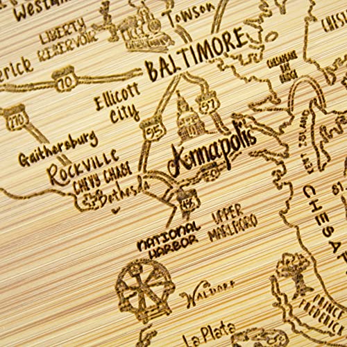 Image of Totally Bamboo A Slice of Life Maryland Engraved Map Cutting Board